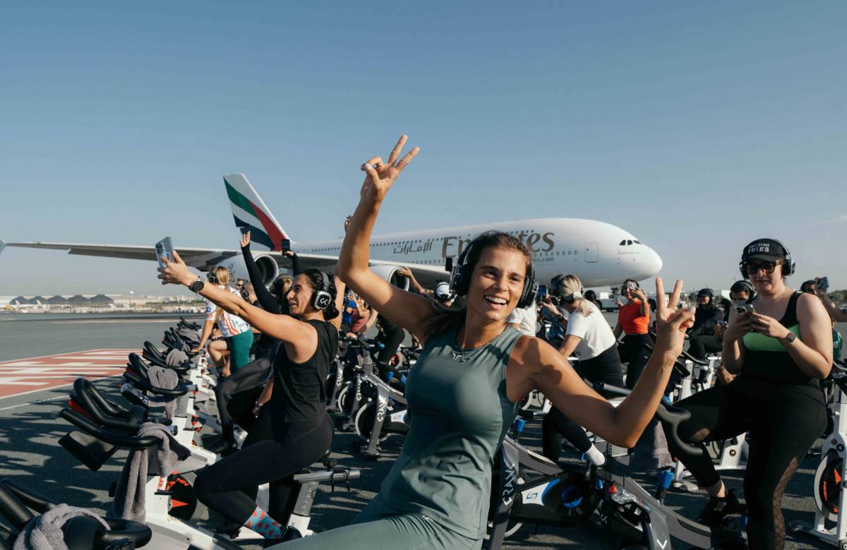 Dubai hosts world’s first-ever cycling class on active runway