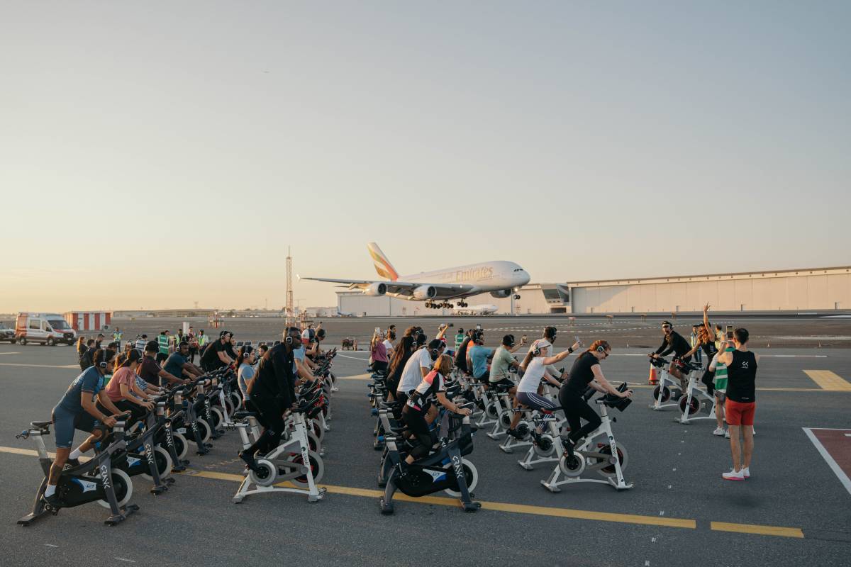 WATCH: World’s first cycling class on a runway takes off at DXB